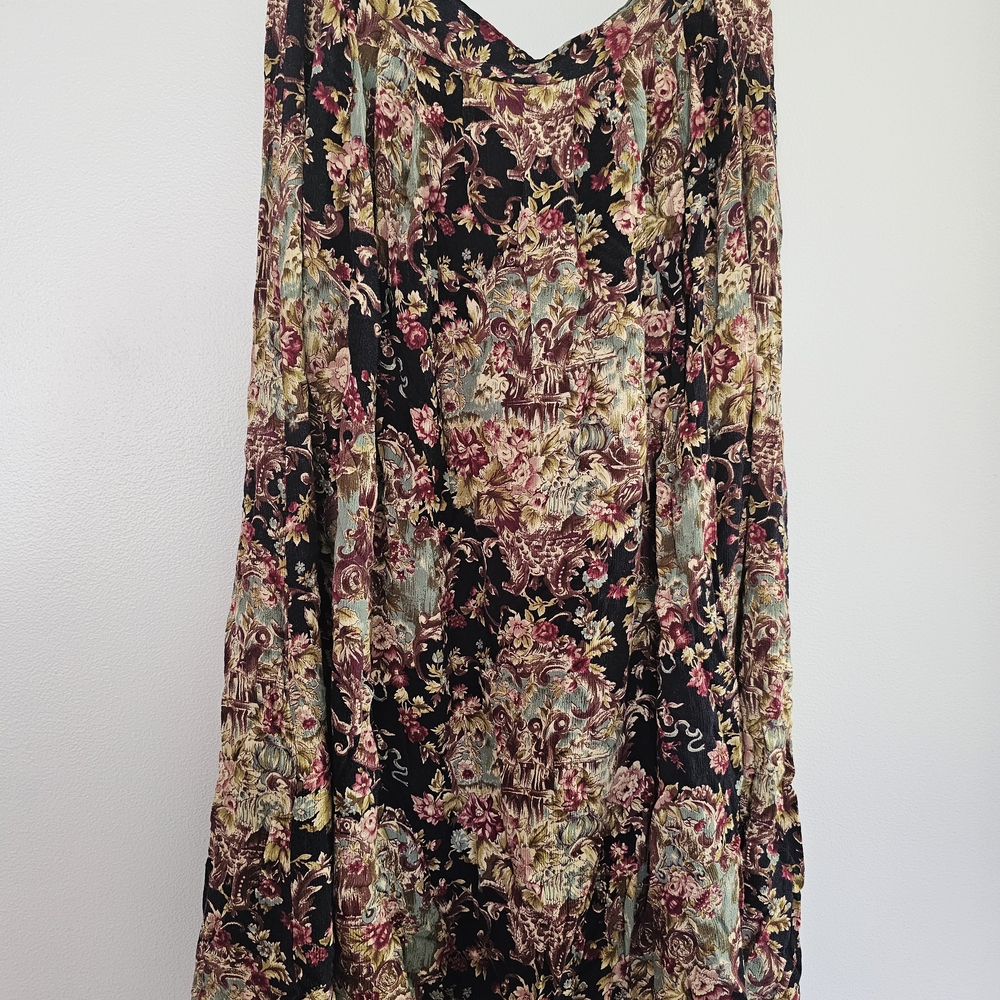 Black Floral Midi Skirt with Vintage Print